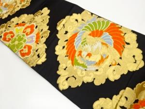 華紋に鳥模様織出し袋帯